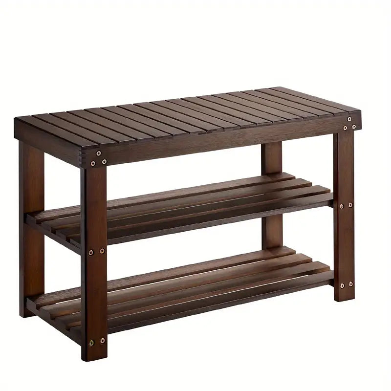 Vintage 3-Tier Bamboo Shoe Rack - Dark Brown-0