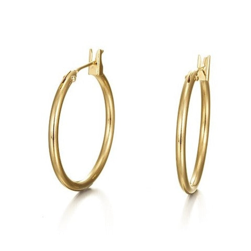 18ct Heavy Yellow Gold Plated Medium 23mm Hoop Earrings-0