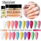 MEET ACROSS 5g Glitter Dipping Nail Powder Set Nude Pink Purple Dipping Nail System Kits No Need Lamp Saving Time DIY Nail Art