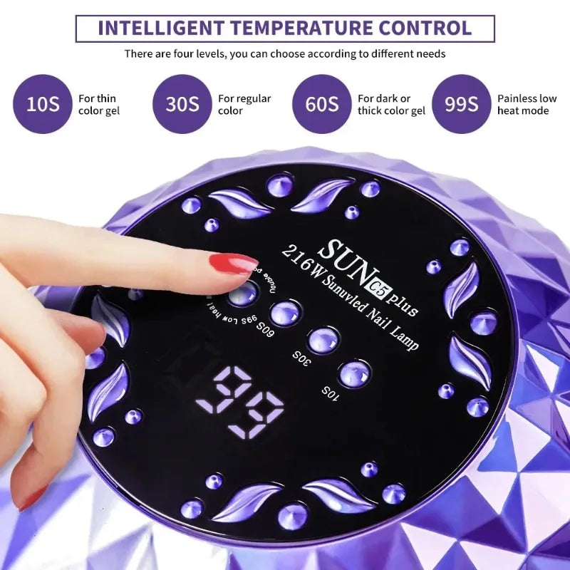 Professional UV LED Nail Lamp 216W Smart Sensor Gel Dryer - 36 LEDs Fast Curing Light for All Gels, Eye Care, No Dark Hands