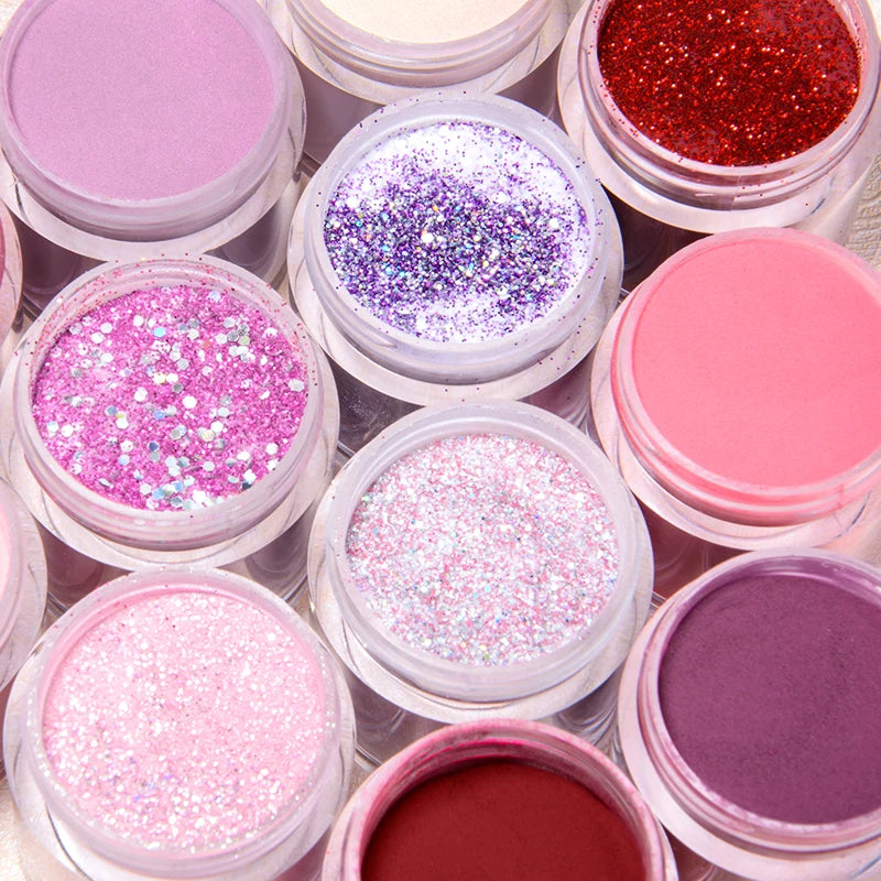 MEET ACROSS 5g Glitter Dipping Nail Powder Set Nude Pink Purple Dipping Nail System Kits No Need Lamp Saving Time DIY Nail Art