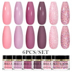 MEET ACROSS 5g Glitter Dipping Nail Powder Set Nude Pink Purple Dipping Nail System Kits No Need Lamp Saving Time DIY Nail Art