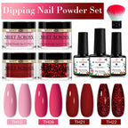 MEET ACROSS 5g Glitter Dipping Nail Powder Set Nude Pink Purple Dipping Nail System Kits No Need Lamp Saving Time DIY Nail Art