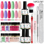 MEET ACROSS 5g Glitter Dipping Nail Powder Set Nude Pink Purple Dipping Nail System Kits No Need Lamp Saving Time DIY Nail Art