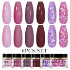 MEET ACROSS 5g Glitter Dipping Nail Powder Set Nude Pink Purple Dipping Nail System Kits No Need Lamp Saving Time DIY Nail Art