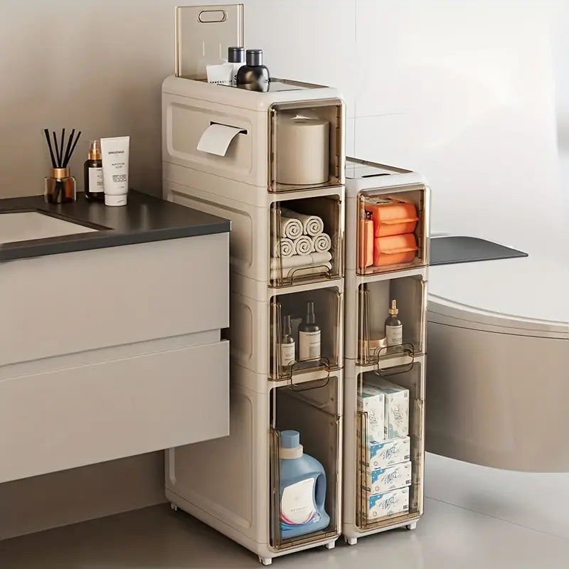 Maximize Your Bathroom Space with our Waterproof Trolley Storage Rack-1