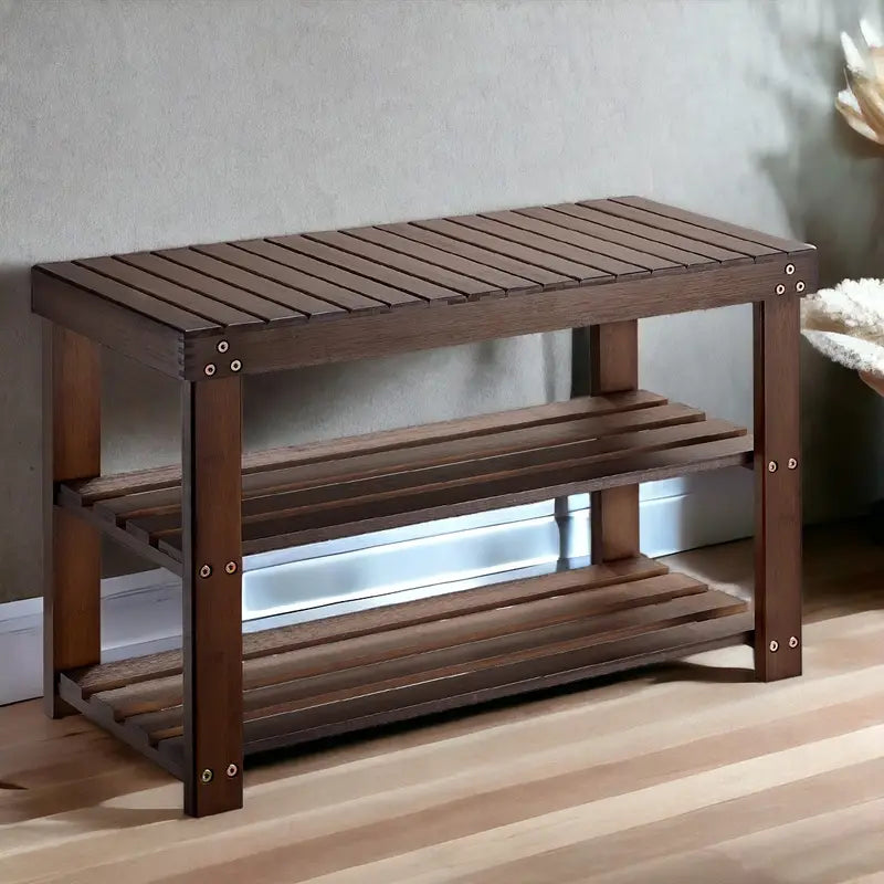 Vintage 3-Tier Bamboo Shoe Rack - Dark Brown-1