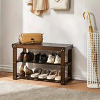 Vintage 3-Tier Bamboo Shoe Rack - Dark Brown-3