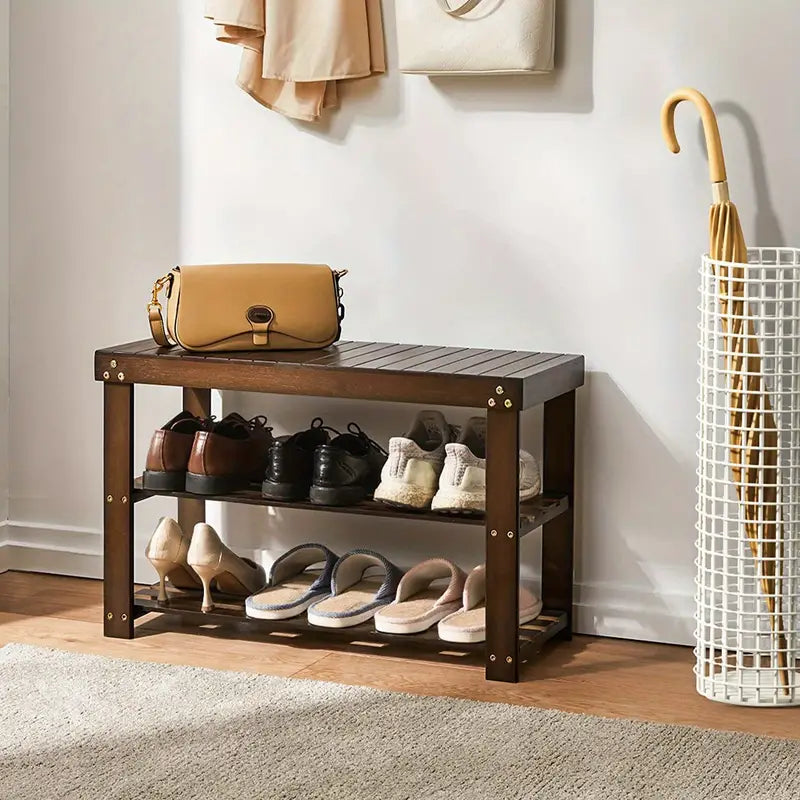 Vintage 3-Tier Bamboo Shoe Rack - Dark Brown-3