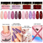 MEET ACROSS 5g Glitter Dipping Nail Powder Set Nude Pink Purple Dipping Nail System Kits No Need Lamp Saving Time DIY Nail Art