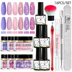 MEET ACROSS 5g Glitter Dipping Nail Powder Set Nude Pink Purple Dipping Nail System Kits No Need Lamp Saving Time DIY Nail Art