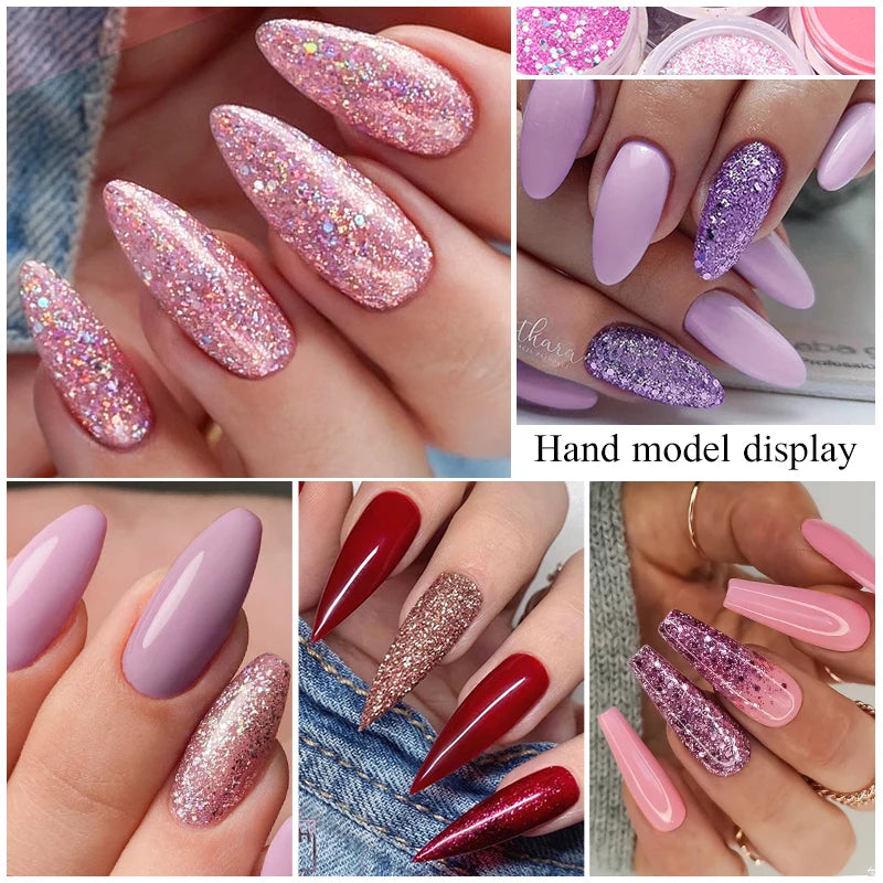 MEET ACROSS 5g Glitter Dipping Nail Powder Set Nude Pink Purple Dipping Nail System Kits No Need Lamp Saving Time DIY Nail Art