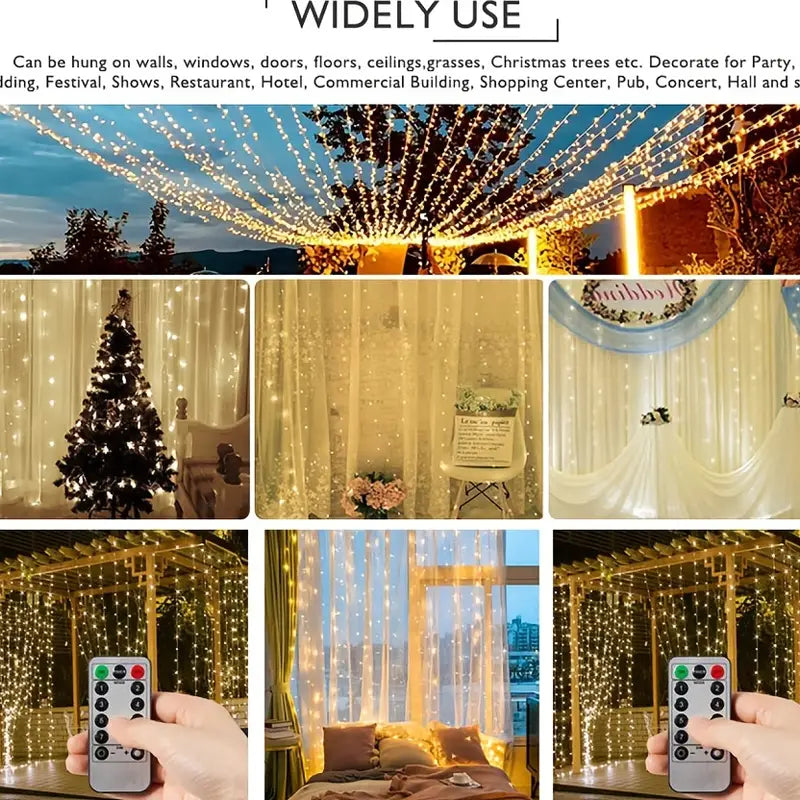 Enhance Your Space with 1pc 300 LED Curtain Fairy Lights | Remote Controlled, 8 Modes, Waterproof, USB Plug In-1