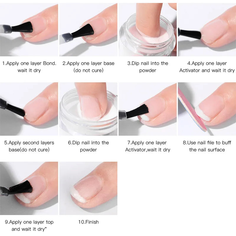 MEET ACROSS 5g Glitter Dipping Nail Powder Set Nude Pink Purple Dipping Nail System Kits No Need Lamp Saving Time DIY Nail Art