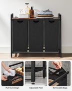 Laundry Hamper, Laundry Basket, Laundry Sorter with 3 Pull-Out and Removable Bags, Shelf, Metal Frame, 3 X 10 Gallons (38L), 36.4 X 13 X 28.4 Inches, Rustic Brown and Black UBLH301B01
