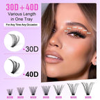 100D Volume Lash Cluster Kit - Natural Wispy Individual Eyelash Extensions (9-16mm) with DIY Application Tools, Lash Bond, and Seal