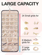 Hanging Jewelry Organizer Storage Roll with Hanger Metal Hooks Double-Sided Jewelry Holder for Earrings, Necklaces, Rings on Closet, Wall, Door, 1 Piece, Large, Black