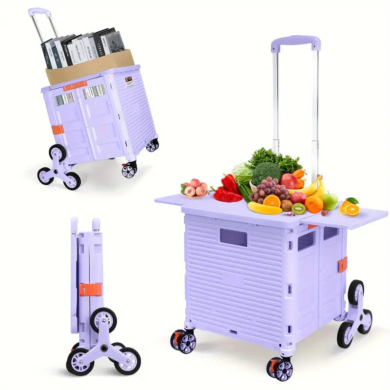 Portable Folding Cart with Stair Climbing Wheels- Purple-0