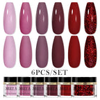 MEET ACROSS 5g Glitter Dipping Nail Powder Set Nude Pink Purple Dipping Nail System Kits No Need Lamp Saving Time DIY Nail Art