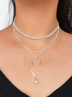 Multi-layer Gold Tone Chain Moon Water Drop Pendant Necklace Girls Party Jewelry-5