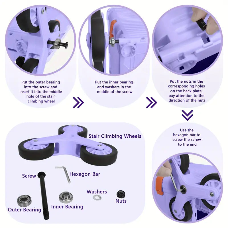 Portable Folding Cart with Stair Climbing Wheels- Purple-4