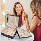 Jewelry Box for Women Girls Christmas Valentine'S Day Ideas, Large Leather Jewelry Organizer Storage Case with Two Layers Display for Earrings Bracelets Rings Watches -Black