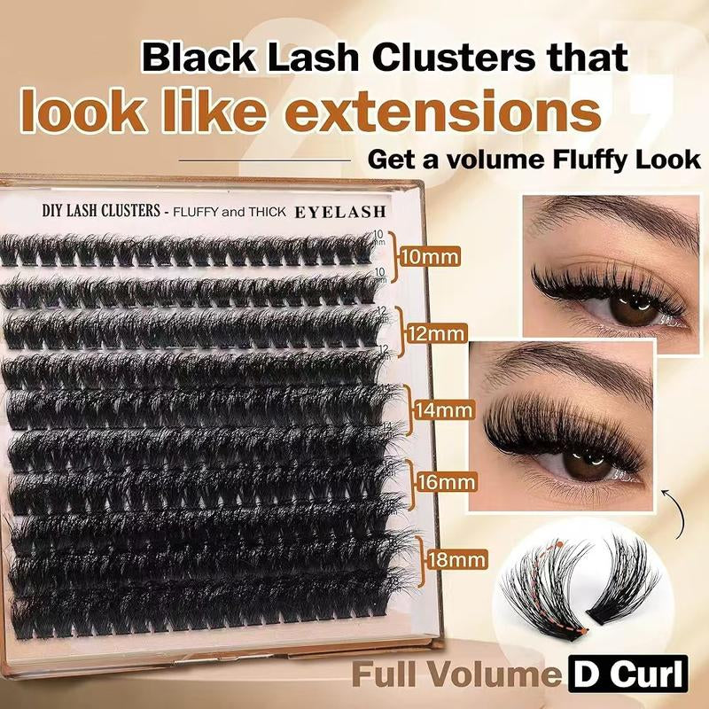 100D Volume Lash Cluster Kit - Natural Wispy Individual Eyelash Extensions (9-16mm) with DIY Application Tools, Lash Bond, and Seal