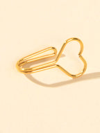 1pc Faux Lip Ear Nose Gold Metal Heart Shape Non Piercing Clip On Nose Hoop Ring-2
