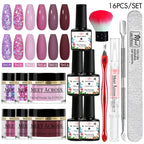 MEET ACROSS 5g Glitter Dipping Nail Powder Set Nude Pink Purple Dipping Nail System Kits No Need Lamp Saving Time DIY Nail Art