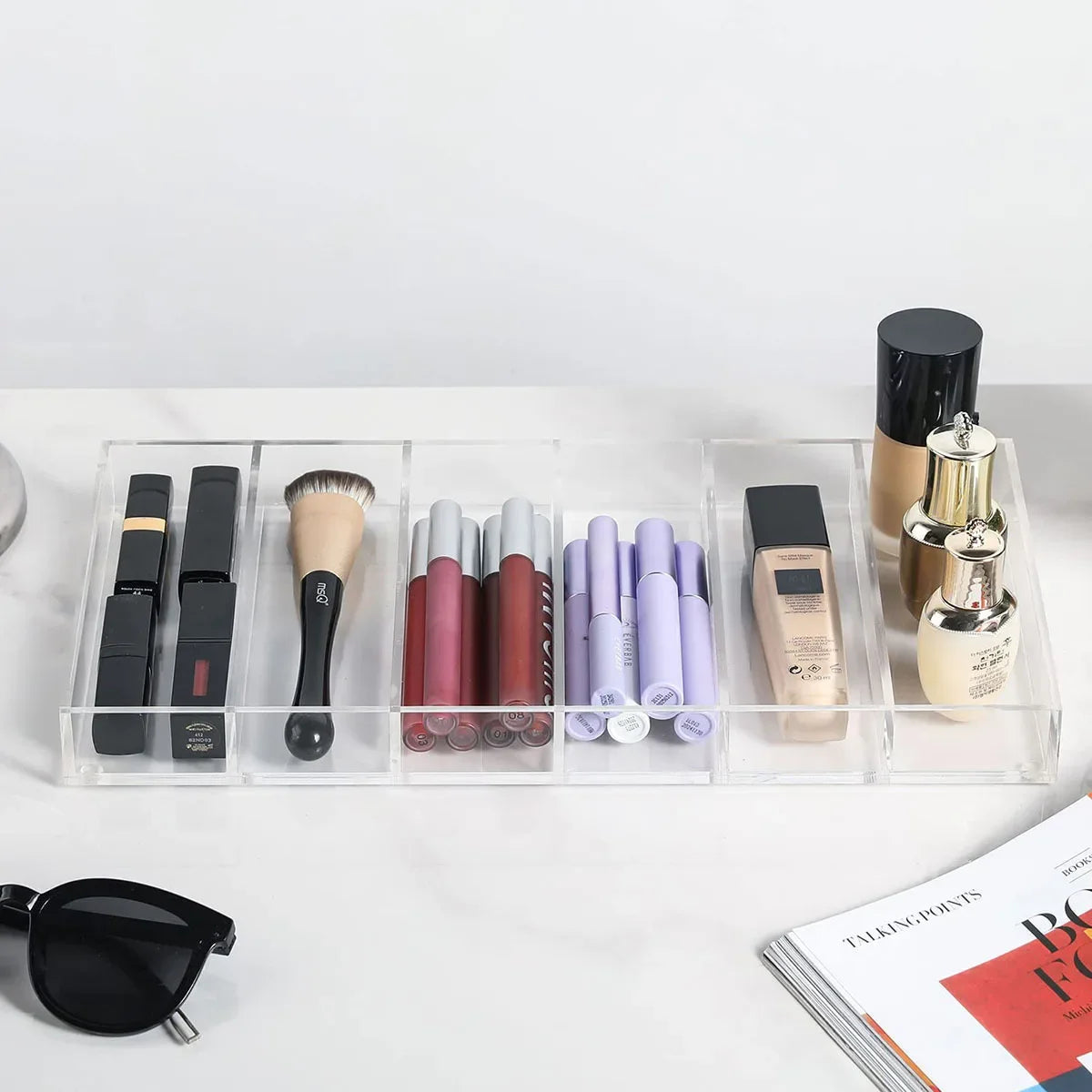 2 Pack Acrylic Sunglass Organizer, 6 Slot Eye Glasses Storage Holder Display Racks Stackable Eyewear Drawer Organizer Tray