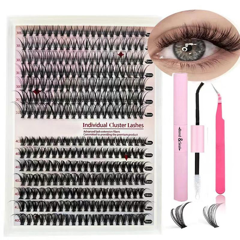 100D Volume Lash Cluster Kit - Natural Wispy Individual Eyelash Extensions (9-16mm) with DIY Application Tools, Lash Bond, and Seal