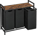 Laundry Hamper, Laundry Basket, Laundry Sorter with 3 Pull-Out and Removable Bags, Shelf, Metal Frame, 3 X 10 Gallons (38L), 36.4 X 13 X 28.4 Inches, Rustic Brown and Black UBLH301B01