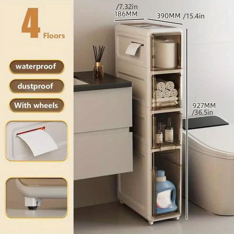 Maximize Your Bathroom Space with our Waterproof Trolley Storage Rack-5