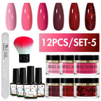 MEET ACROSS 5g Glitter Dipping Nail Powder Set Nude Pink Purple Dipping Nail System Kits No Need Lamp Saving Time DIY Nail Art