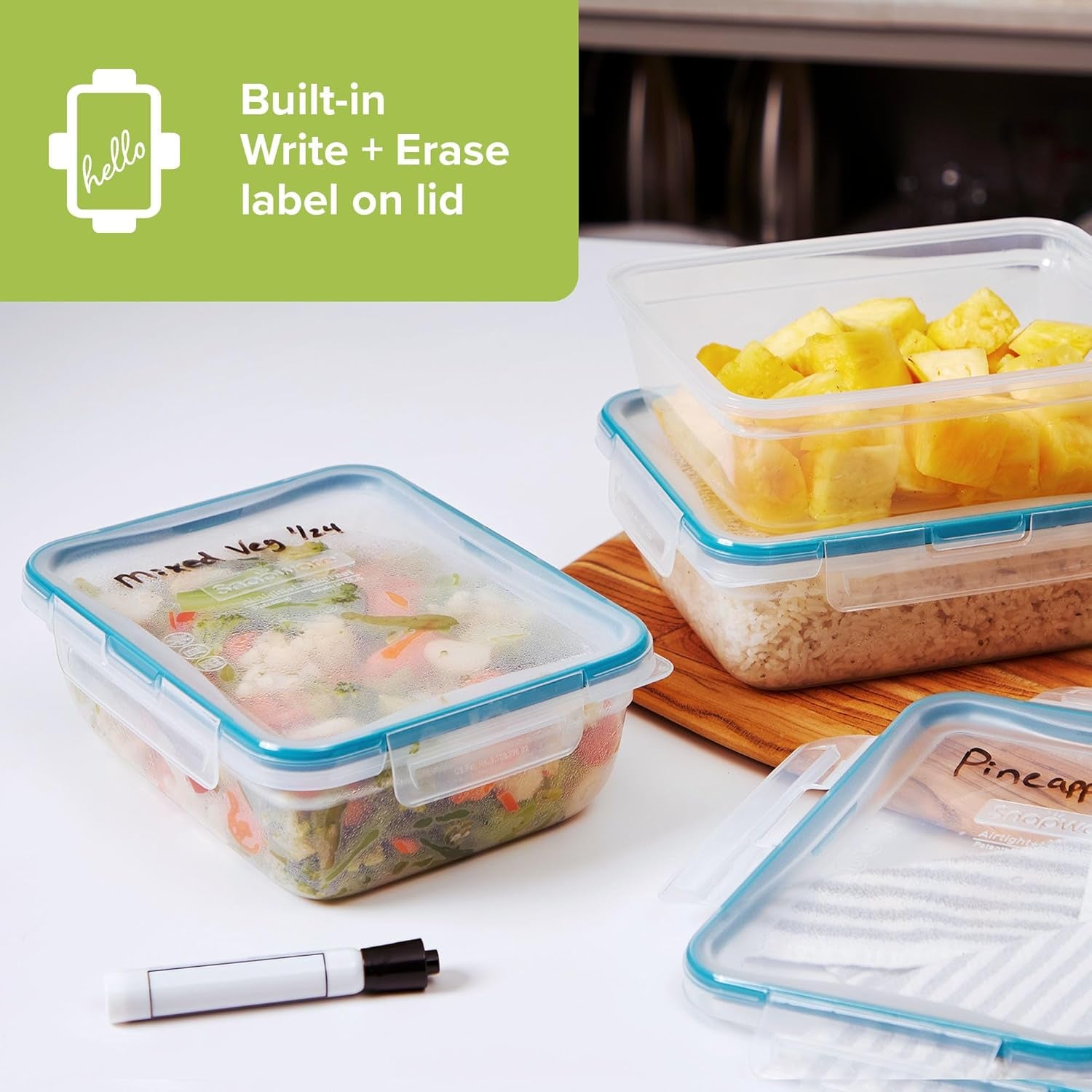 Total Solution 6 Piece Rectangle Plastic Food Storage Container Value Set, (3 X 8.5 Cup [2L] Containers with 3 X Tab Locking Lids) Opaque