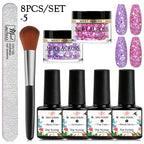 MEET ACROSS 5g Glitter Dipping Nail Powder Set Nude Pink Purple Dipping Nail System Kits No Need Lamp Saving Time DIY Nail Art