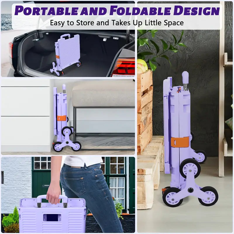 Portable Folding Cart with Stair Climbing Wheels- Purple-1
