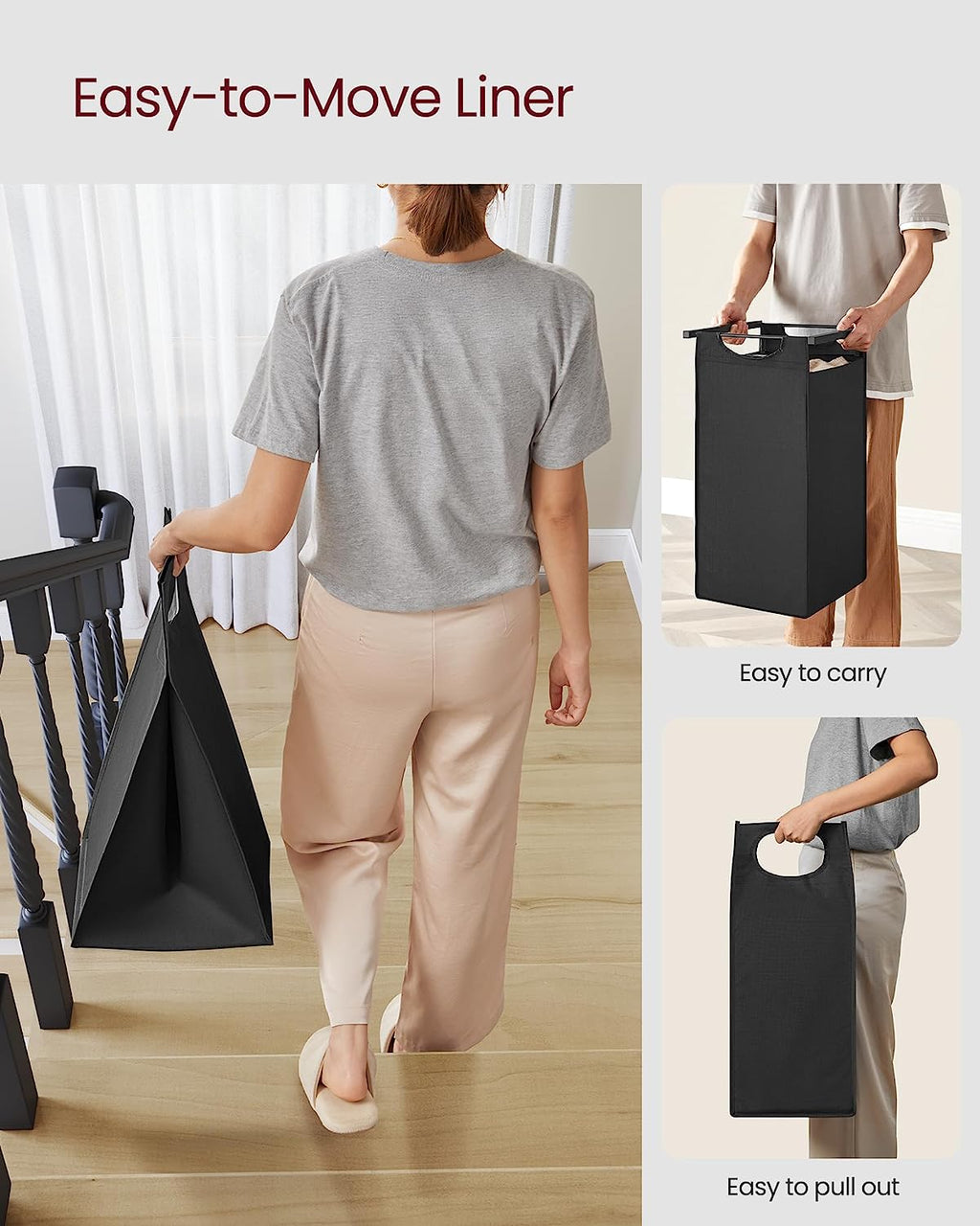 Laundry Hamper, Laundry Basket, Laundry Sorter with 3 Pull-Out and Removable Bags, Shelf, Metal Frame, 3 X 10 Gallons (38L), 36.4 X 13 X 28.4 Inches, Rustic Brown and Black UBLH301B01