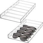 2 Pack Acrylic Sunglass Organizer, 6 Slot Eye Glasses Storage Holder Display Racks Stackable Eyewear Drawer Organizer Tray