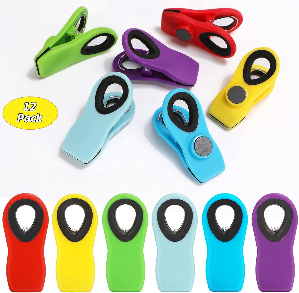 12 Pack Chip Clips, Magnetic Bag Clips with Airtight Seal for Chips, Bread, Snacks, Fridge Organizer Kitchen Storage Clips Multicolor