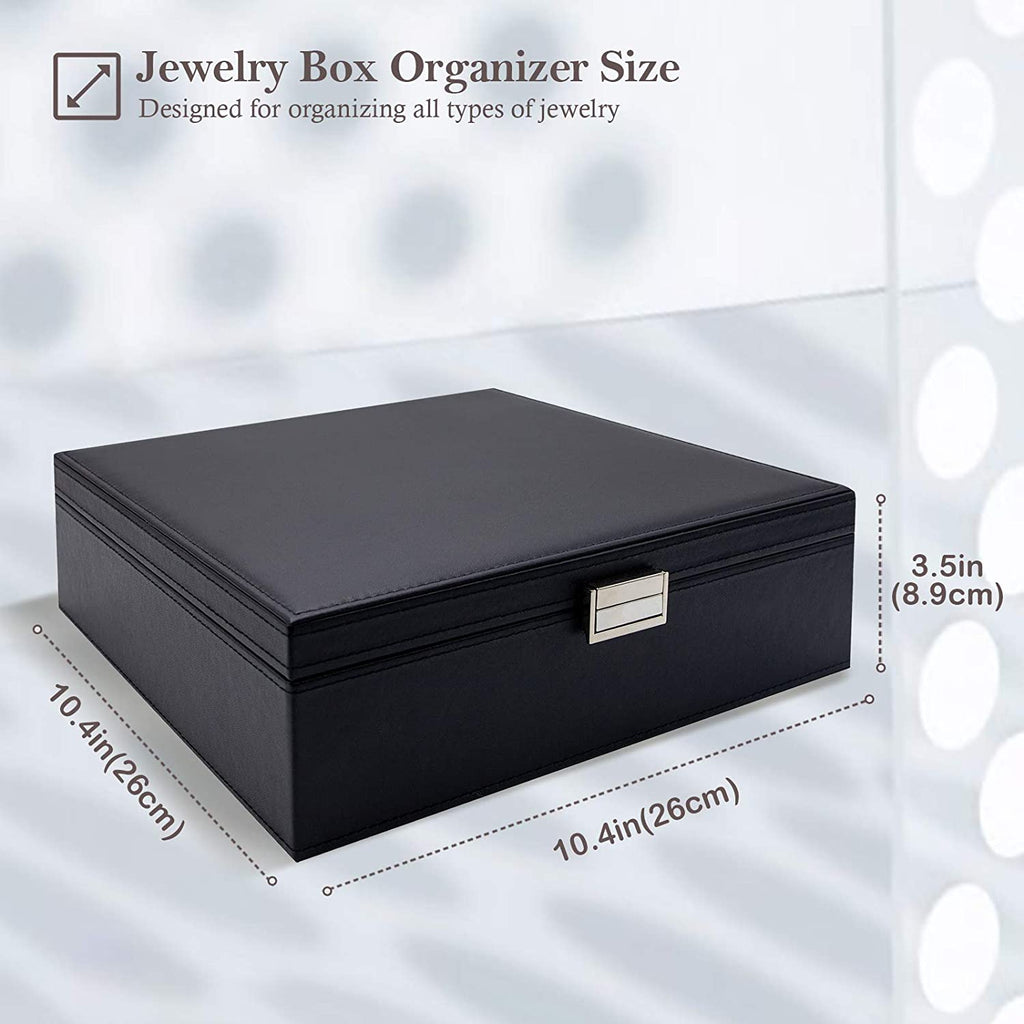 Jewelry Box for Women Girls Christmas Valentine'S Day Ideas, Large Leather Jewelry Organizer Storage Case with Two Layers Display for Earrings Bracelets Rings Watches -Black