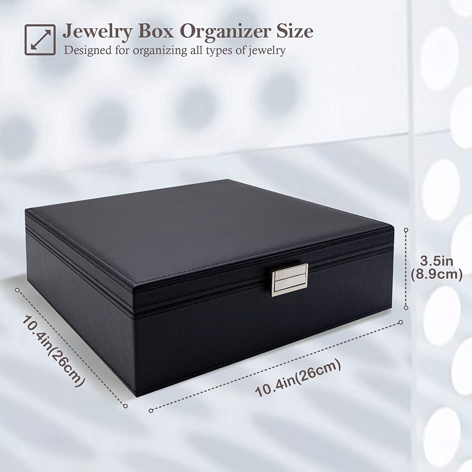 Jewelry Box for Women Girls Christmas Valentine'S Day Ideas, Large Leather Jewelry Organizer Storage Case with Two Layers Display for Earrings Bracelets Rings Watches -Black