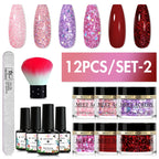 MEET ACROSS 5g Glitter Dipping Nail Powder Set Nude Pink Purple Dipping Nail System Kits No Need Lamp Saving Time DIY Nail Art