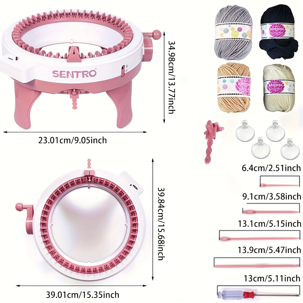 48-Needle Pink Knitting Machine Kit for DIY Crafts-2