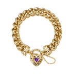 18ct Heavy Yellow Gold Plated 12mm Euro Curb Chain Bracelet with a Purple Filigree Locket - USA Made-0