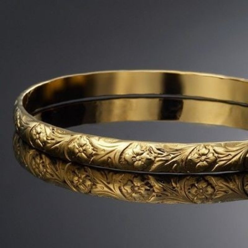 18ct Heavy Yellow Gold Plated Embossed Filigree Women's Bangle - USA Made-1