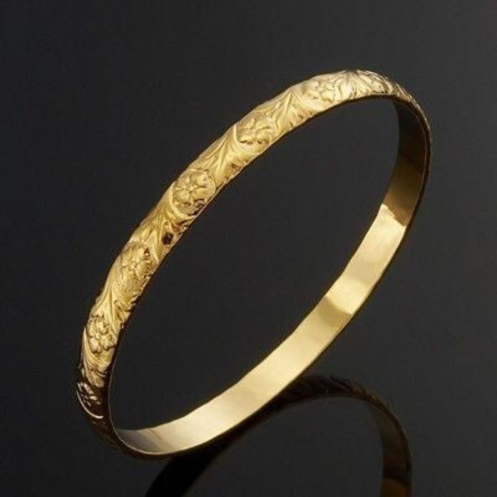 18ct Heavy Yellow Gold Plated Embossed Filigree Women's Bangle - USA Made-2
