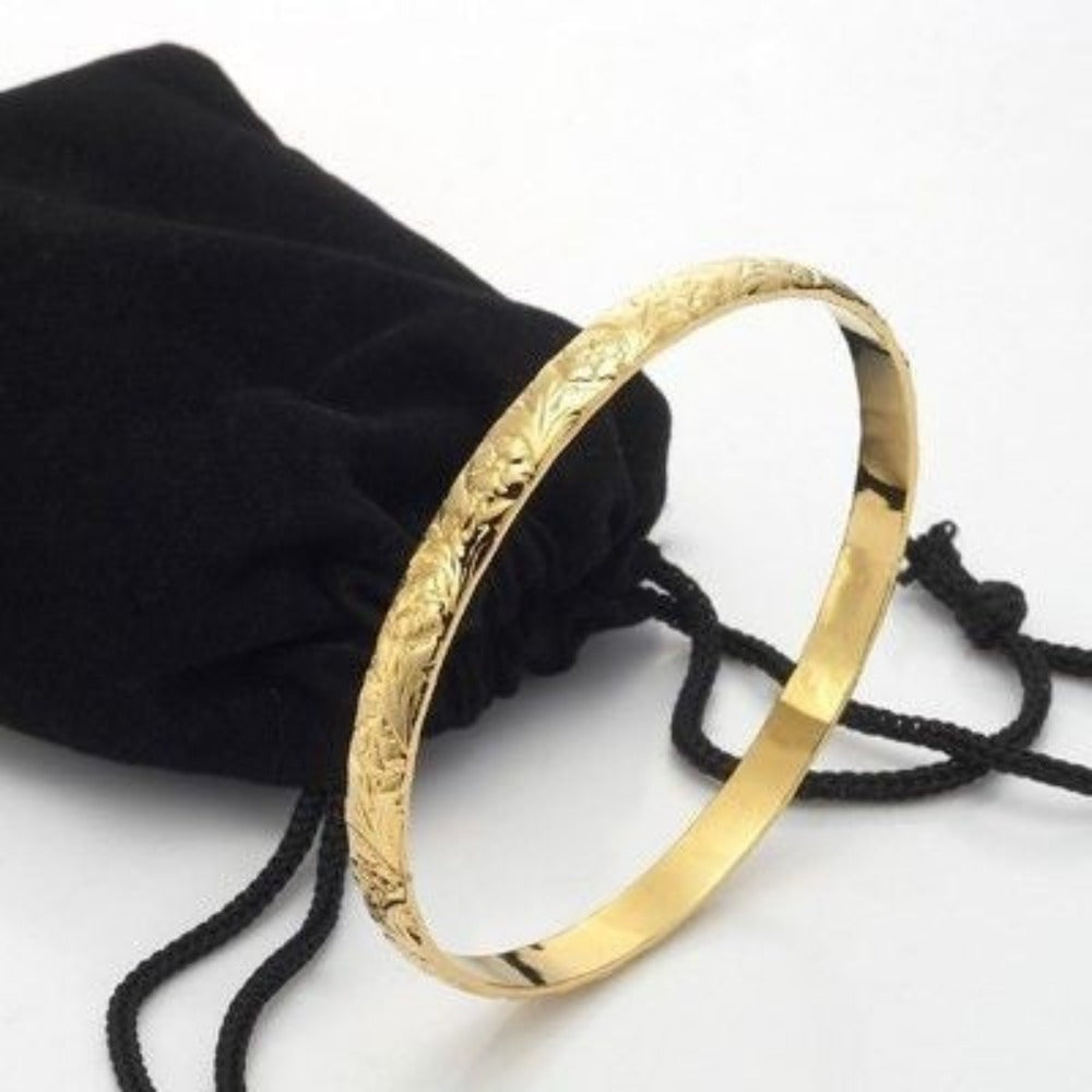 18ct Heavy Yellow Gold Plated Embossed Filigree Women's Bangle - USA Made-3