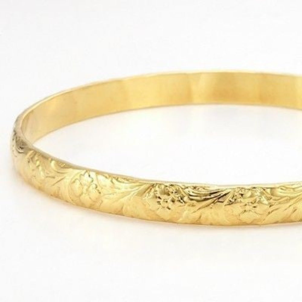 18ct Heavy Yellow Gold Plated Embossed Filigree Women's Bangle - USA Made-0