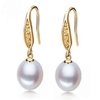 Stunning Simulated Diamond Freshwater Pearl Drop Earrings in Gold-4